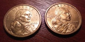 lot 325C image: 2 Sacagawea dollar Coins year 2000.