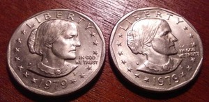 lot 325E image: 2 Susan B. Anthony one dollar coins 1979