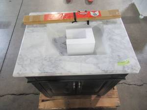 Blaine 30 in. Vanity in Black with Marble Vanity Top in Carrara White BFBLAINE30