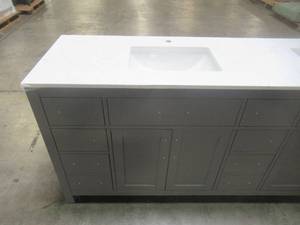 Wyndham Collection Beckett 84 in. W x 22 in. D Double Vanity in Dark Gray with Cultured Marble Vanity Top in White with White Basins WCG242484DKGWCUNSMXX
