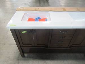 allen  roth Kingscote 60-in Espresso Double Sink Bathroom Vanity with White Engineered Stone Top WSL60RVE