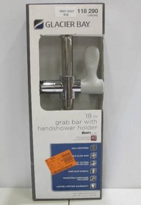 lot 838 image: Glacier Bay 18 in. x 1-14 in. Concealed Screw ADA Compliant Grab Bar with Adjustable Hand Shower Holder in Chrome