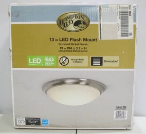 lot 841 image: Hampton Bay 13 in. 360-Watt Equivalent Brushed Nickel Integrated LED Flush Mount with Frosted Glass Shade
