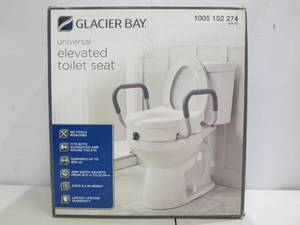lot 840 image: Glacier Bay E-Z Lock Raised Toilet Seat With Adjustable Armrests, 5 in.