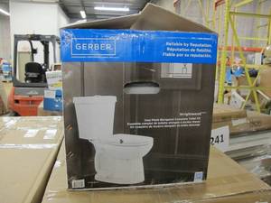 lot 816 image: Gerber Wrightwood Dual Flush Elongated Toilet in White