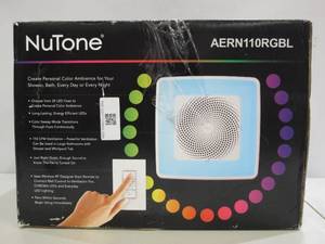 lot 894 image: NuTone ChromaComfort 110 CFM Ceiling Bathroom Exhaust Fan w Customizable Multi-Color LEDs and Smart Phone App