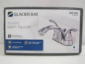 lot 924 image: Builders 4 in. Centerset 2-Handle Low-Arc Bathroom Faucet in Chrome