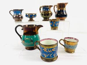 lot 11 image: Collection of English Blue and Green Copper Lusterware