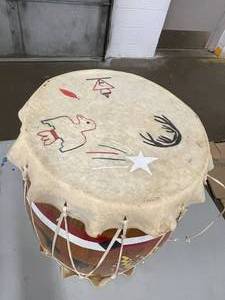 lot 71 image: Vintage Folk Art Hand Painted Drum