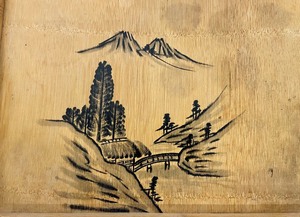 lot 115 image: Vintage Painted Wood Serving Display Tray