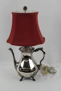 lot 22 image: Lovely Silver Plate Pitcher Lamp & Covered Dish