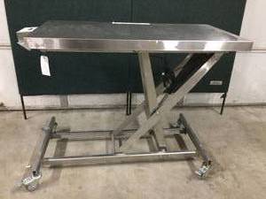 lot 4 image: WOW MSRP $5000 VSSI Premier Stainless Steel Mobile Power Scissor Lift Veterinary Table with Digital Scale - Scale Works - Unable To Test Lift As No BatteryPower Supply - Selling As A Table With Working Digital Scale Only