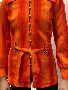 lot 17 image: Bright and Fun Retro Button Up Orange Belted Shirt- TanJay 1970s