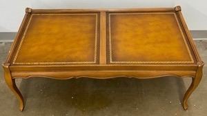 lot 10 image: Vintage Coffee Table w Leather Inlaid Top
