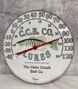 lot 208 image: Vintage Outdoor Thermometer- Cane Creek Bait Co.