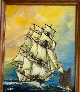 lot 114 image: Pair of Stunning Vintage Acrylic Paintings of Sailboats- 1 by Vanguard Studios Van Gaard
