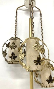 lot 152 image: Mid-Century Modern Gold Pole Tension Lamp with Three Lights