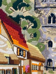 lot 155 image: Unique Large Vintage Hand Stitched 3-D Embroidery Art- Framed