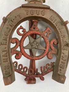 lot 90 image: Good Luck Cast Iron Horseshoe- 23 National Encampment 1889 Milwaukee - GAR