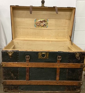 lot 169 image: Antique Steamer Trunk with Leather Straps
