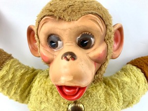 lot 254 image: Antique Smiling Plush Monkey with Rubber Face and Hands, White Shoes