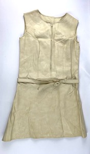 lot 160 image: 1970s Size 8 Jr. Cream Vinyl Seamed-Bodice Belted Jumper and 3 Belts