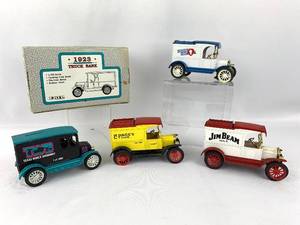 lot 337 image: A Collection of 5 Vintage Die-Cast Vehicle Replica Coin Banks - Featuring one unopened Aunt Jemima Pancake