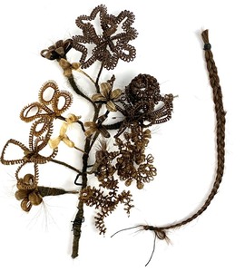 lot 268 image: Antique Victorian Mourning Hair Art in Very Old Hand-Sewn Box
