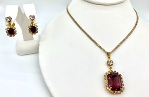 lot 278 image: Vintage Costume Jewelry Wine Gemstone PendantEarring Set, Stunning Blue Cut-Glass and Filigree Necklace and More