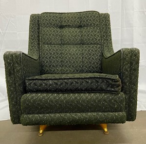 lot 4 image: Fabulous Vintage Mastercraft Upholstered Rocking Lounge Chair w Tapered Wood Legs
