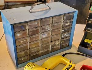 lot 89 image: Organizer with Contents, Dremel Accessories & Electric Staple Gun