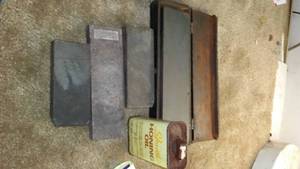 lot 111 image: Honing stones and oil. Broadhead Sharpener.