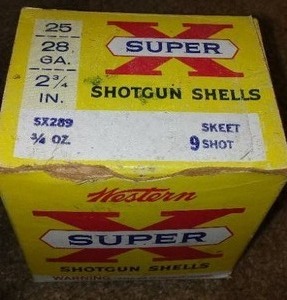 lot 195 image: 28 Ga. Western Super X Vintage box and shells. QTY.13.