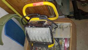 lot 287 image: Work light and big box of hardware.