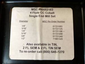 lot 77E image: NEW LOT 4 Flute Single End Mill Set - Cobalt. very nice
