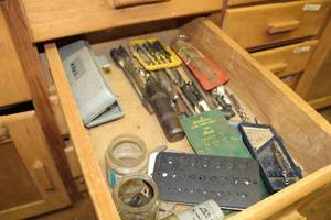 lot 691 image: Drill Bits, Drill Bit Guides, Misc. Tools and Hardware (in 1 drawer)