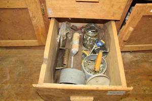 lot 710 image: Hand Tools, Hardware (in 1 drawer)  with Dry-wall Finishing, Concrete Tools, Nuts, Washers