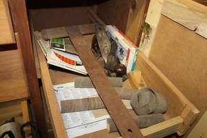 lot 718 image: Hand Tools (in 1 drawer)  with Planer, T-square, Sandpaper, Chain Cleaner