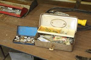 lot 740 image: Lot of (2) Metal Tool Box  - Sockets, Torch Starters, Misc. Hardware