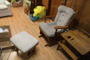 lot 764 image: Wood Living Room Glider  with Glider Foot Stool