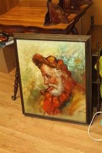 lot 766 image: Man Smoking Pipe by Benson Oil Painting on Canvas in Wood Frame