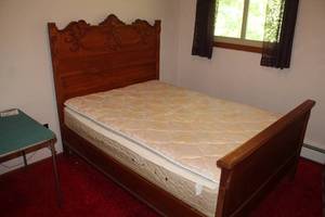 lot 841 image: Ornate Carved Wood Full Bed  with Headboard, Footboard, Frame, Mattress, Box Spring