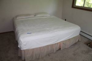 lot 830 image: Metal King Bed on wheels  with Frame, Mattress, Box Spring