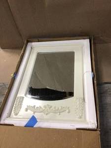 22 in. W x 32 in. H Framed Rectangular Bathroom Vanity Mirror in antique white Customer Returns See Pictures
