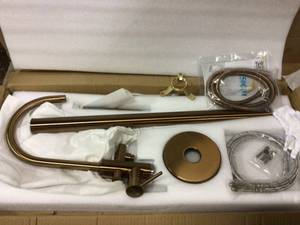 AKDY 2-Handle 45.47 in. Freestanding Floor Mount Tub Faucet Bathtub Filler with Hand Shower in Brushed Bronze Customer Returns See Pictures