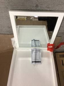 28 in. W x 32 in. H Framed Rectangular Beveled Edge Bathroom Vanity Mirror in White finish Customer Returns See Pictures
