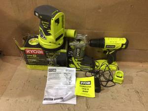 Ryobi Tools including RYOBI ONE 18V Cordless 38 in. DrillDriver,  18V PALM ROUTER  see pictures Customer Returns