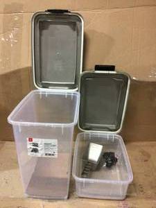 lot 1 image: IRIS 12 Qt. and 33 Qt. Airtight Pet Food Storage Combo with a Scoop in Gray Customer Returns See Pictures