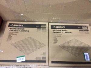 lot 28 image: Husky 18.4 in. x 18.4 in. Gray PVC Garage Flooring Tile (6-Pack) Customer Returns See Pictures