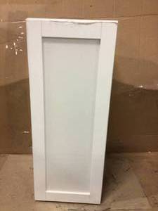 lot 32 image: Hampton Bay Courtland Shaker Assembled 12 in. x 30 in. x 12 in. Stock Wall Kitchen Cabinet in Polar White Finish Customer Returns See Pictures